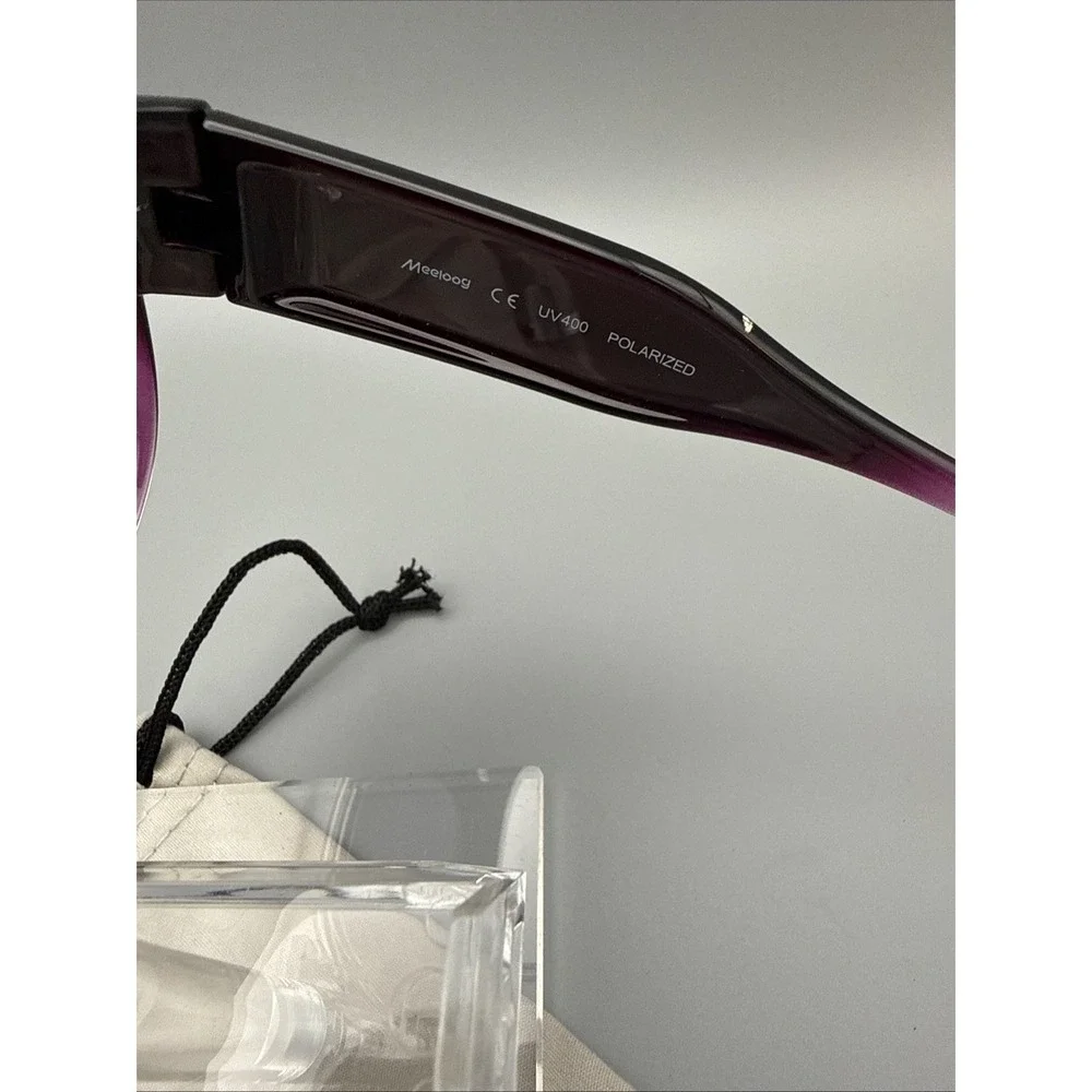 Fit over Meeloog SunGlasses Genuine-Polarized Lenses-Purple Translucent with bag